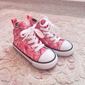 Converse All Star Pink Flowered Girl Sneakers High Tops